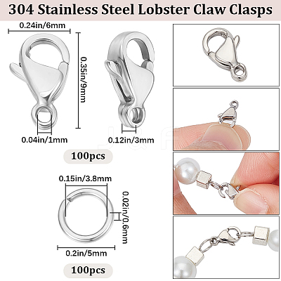 100Pcs 304 Stainless Steel Lobster Claw Clasps DIY-BBC0001-56B-1