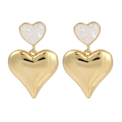 Rack Plating Heart Brass Dangle Stud Earrings EJEW-P277-12G-1