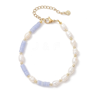 Synthetic Blue Lace Agate & Cultured Freshwater Pearl Beaded Bracelets for Women BJEW-JB13249-01-1