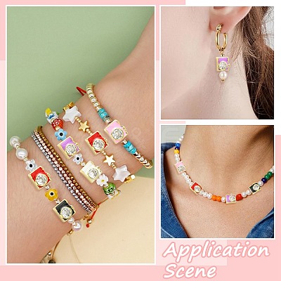 5Pcs 5 Colors Brass Pave Clear Cubic Zirconia Beads KK-CJ0002-80-1