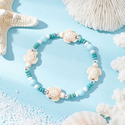 Dyed Synthetic Turquoise & Natural Howlite Beads Bracelets for Women BJEW-JB11794-02-1