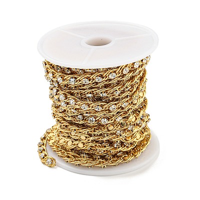 Brass with Rhinestone Link Chains AJEW-Z028-02G-1