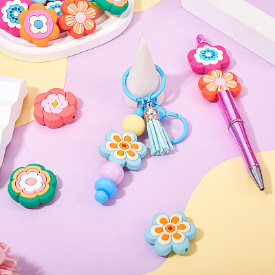 32Pcs 8 Styles Flower PVC Beads KY-TA0001-49-1