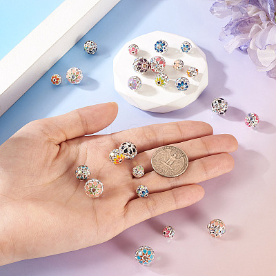 24Pcs 3 Styles Round Brass Rhinestone Beads KK-TA0003-25-1