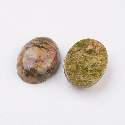 Natural Unakite Flat Back Cabochons G-G741-13x18mm-16-1