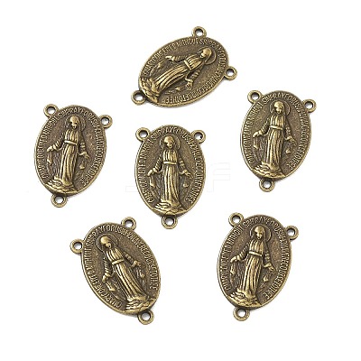 Holy Oval Carved Virgin Mary Tibetan Style Alloy Chandelier Component Links TIBEP-LF0961YKG-AB-FF-1