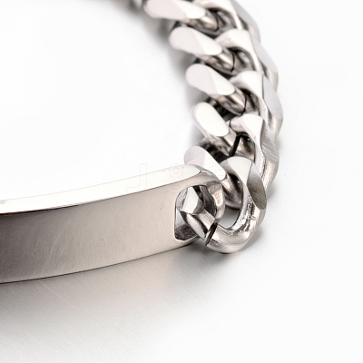 Tarnish Resistant 304 Stainless Steel Curb Link Chain ID Bracelets STAS-M175-07P-1