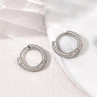 Twist Textured 304 Stainless Steel Huggie Hoop Earrings SA-CBA46AF-27P-01-1
