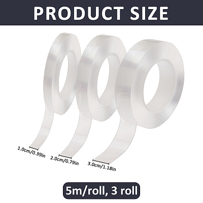 3 Rolls 3 Styles 5M Transparent Acrylic Double Sided Adhesive Tape AJEW-FH0009-05-1