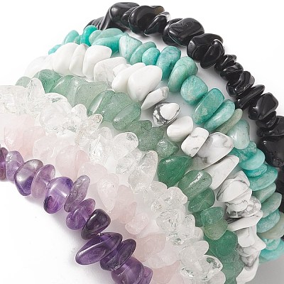7Pcs 7 Style Natural & Synthetic Mixed Gemstone Square & Chips Beaded Stretch Bracelets Set for Women BJEW-JB09938-1