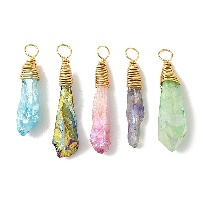 5Pcs Electroplated Natural Quartz Pendants PALLOY-JF03161-1