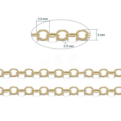 Brass Flat Oval Cable Chains X-CHC025Y-G-1