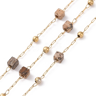 Natural Picture Jasper Square Beaded Chains AJEW-SZ0002-43D-1