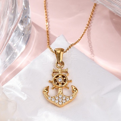 304 Stainless Steel Crystal Rhinestone Anchor Pendant Necklaces NJEW-Z057-01B-G-1