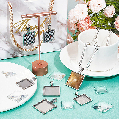 DIY Blank Square Dome Pendant Making Kit DIY-SC0023-03-1