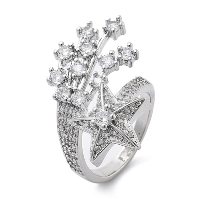 Brass Micro Pave Clear Cubic Zirconia Open Cuff Rings for Women RJEW-S402-06P-1