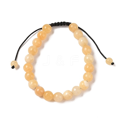 8mm Round Natural Yellow Jade Braided Bead Bracelets BJEW-C067-01B-12-1