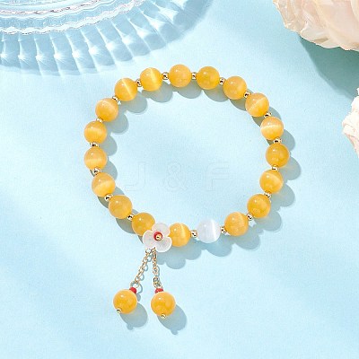 4Pcs Cat Eye Beads Stretch Bracelets for Women BJEW-TA00691-1
