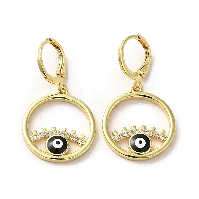 Evil Eye Golden Brass Dangle Leverback Earrings EJEW-Q797-09G-03-1