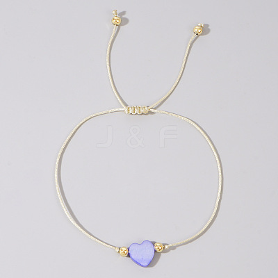 Adjustable Rainbow Dyed Shell Heart Braided Bead Bracelets for Women JE7458-3-1