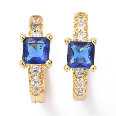 Brass Inlaid Cubic Zirconia Hoop Earrings ZIRC-P090-16G-C-1