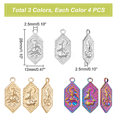12Pcs 3 Colors 304 Stainless Steel Pendants STAS-UN0042-18-1