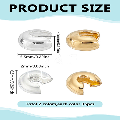 70Pcs 2 Colors Brass Crimp Beads Covers KK-LP0001-68-1