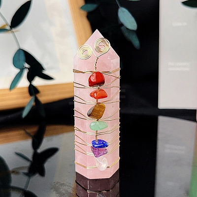 Wire Wrapped Tower Natural Rose Quartz Healing Stone Wands PW-WG61976-02-1