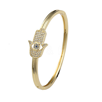 Cubic Zirconia Hamsa Hand Hinged Bangle BJEW-N012-033-1