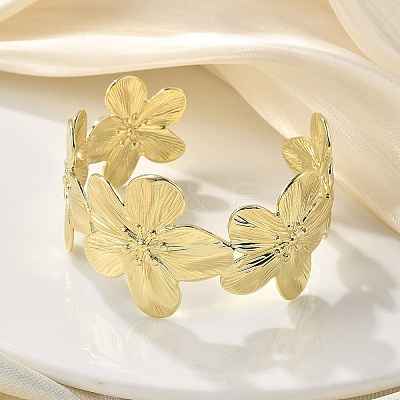 Flower Brass Cuff Open Bangles BJEW-M060-05G-1