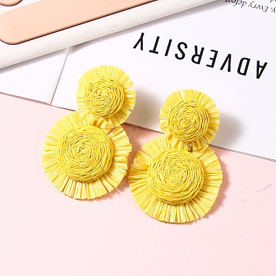 Bohemian Style Raffia Dangle Stud Earrings FS-WGA49F5-04-1