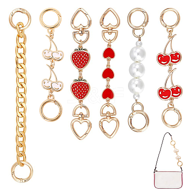 6Pcs 6 Styles Cherry Heart Strawberry Alloy Enamel & Aluminum Link Purse Strap Extenders AJEW-PH0006-09-1