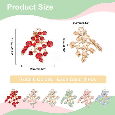 24Pcs 6 Colors Golden Tone Alloy Rhinestone Pendants FIND-AR0002-95-1