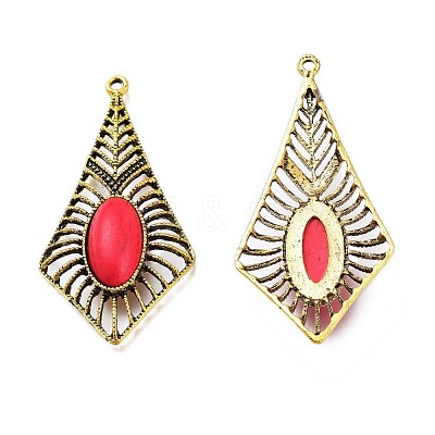 Rhombus Antique Golden Plated Alloy Synthetic Turquoise Big Pendants PALLOY-J597-03AG-1