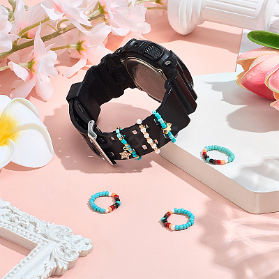 6Pcs 2 Styles Glass Beaded Decorative Rings for Smartwatch Band AJEW-CP0009-94A-1
