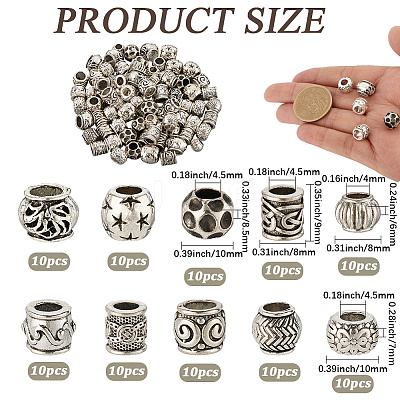100Pcs 10 Styles Alloy European Beads FIND-SP0003-96-1
