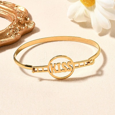 201 Stainless Steel Flat Round Link Bangles for Women LS-BJEW-R014-01G-02-1