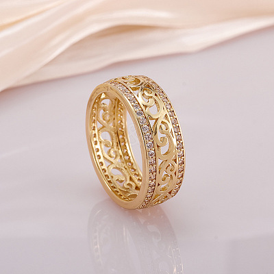 Hollow Out Flower Brass Micro Pave Clear Cubic Zirconia Finger Rings FS-WGD1340-06-1