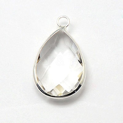 Silver Color Plated Brass Glass Teardrop Pendants GLAA-J017A-S-1