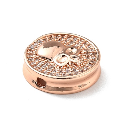 Brass Micro Pave Clear Cubic Zirconia Beads KK-E001-01RG-1