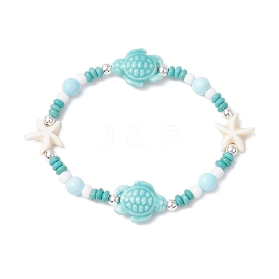 3Pcs Synthetic Turquoise & Porcelain & Dyed Natural Howlite Beads Stretch Bracelets for Women BJEW-JB11793-1