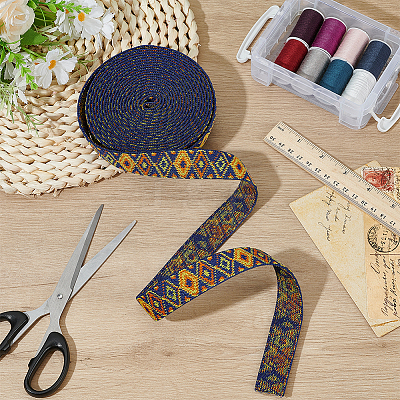 Rhombus Pattern Ethnic Style Polyester Ribbons OCOR-BC0009-21A-1