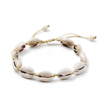 Natural Shell Braided Bead Anklet with Synthetic Turquoise Beads AJEW-AN00561-01-1