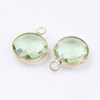 Golden Tone Brass Glass Flat Round Pendants LS-GLAA-M003-E-06G-1