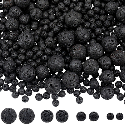 580Pcs 4 Sizes Natural Lava Rock Round Beads G-SP0001-18-1