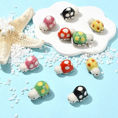 10Pcs 5 Colors Handmade Printed Porcelain Beads PORC-CJ0001-21-1