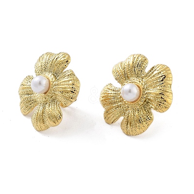 Ion Plating(IP) Flower Real 14K Gold Plated 304 Stainless Steel Stud Earrings EJEW-P258-36G-01-1