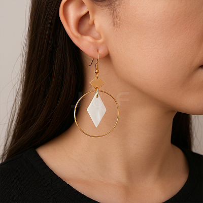3Pairs 3 Styles Alloy Shell Rhombus Dangle Earrings EJEW-HY0001-08-1