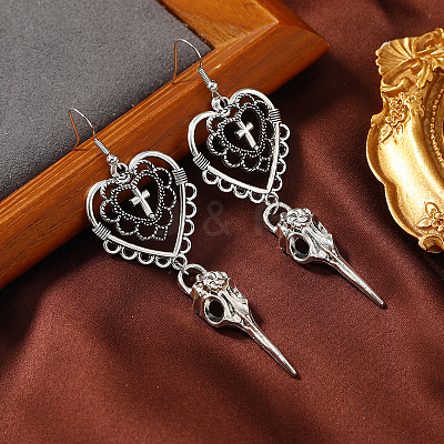Gothic Heart Cross Skull Dangle Earrings MU2245-1