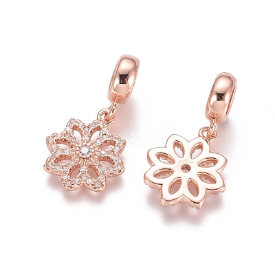 Brass Micro Pave Cubic Zirconia European Dangle Charms ZIRC-E163-01RG-1